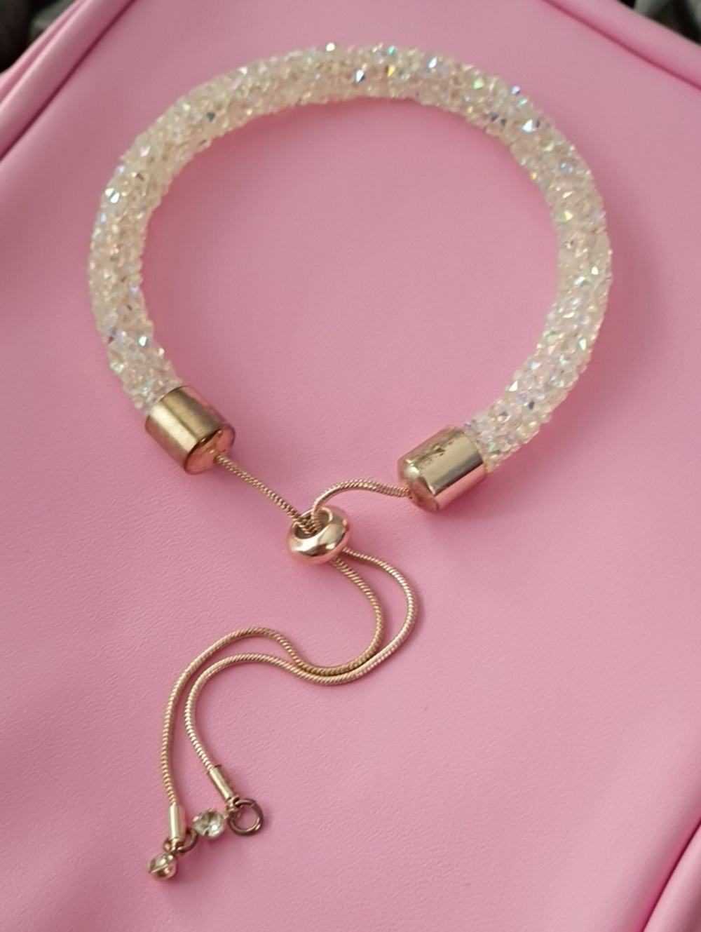 Crystal Mesh Slide Bracelet in Iridescent White